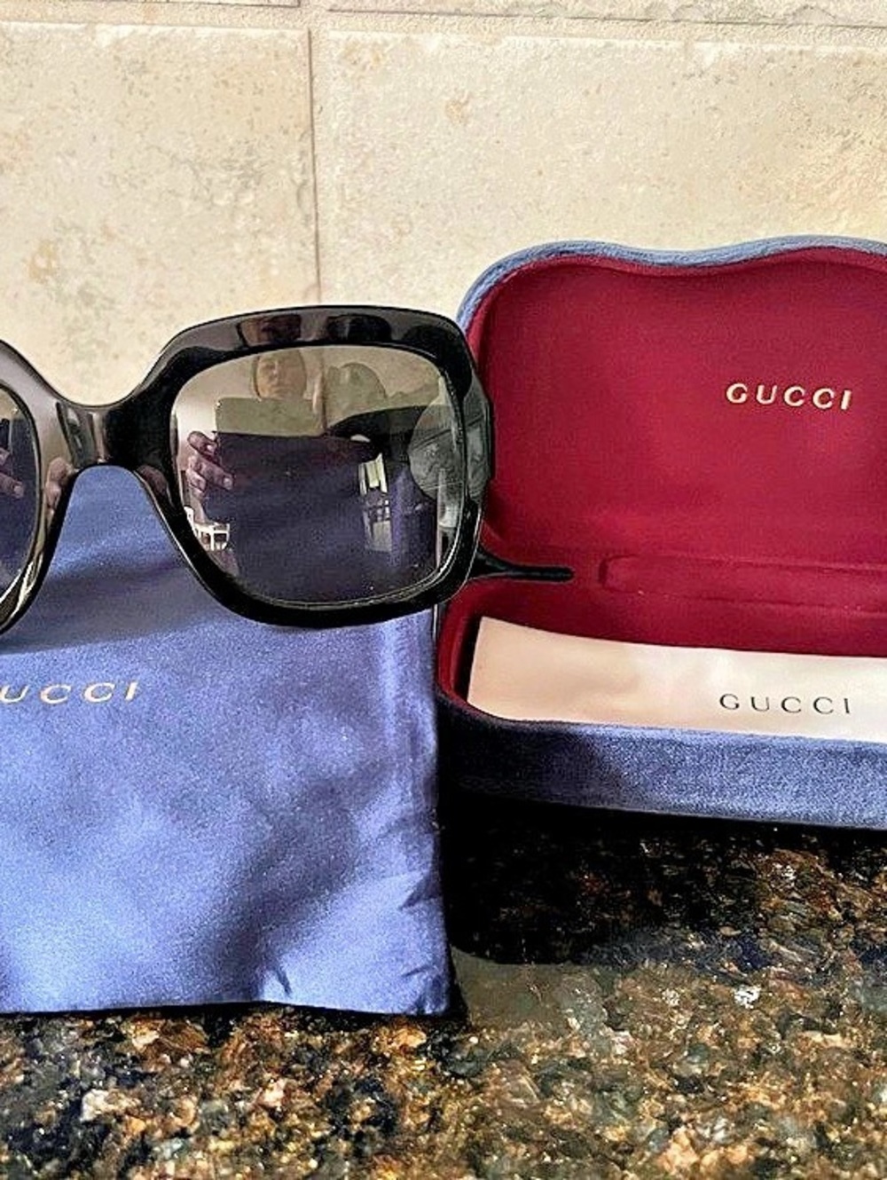 Gucci Square frame women's Sunglasses with gold Gucci logo GG0036S